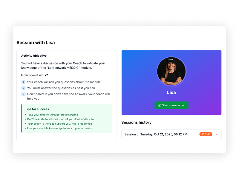 Female AI coach for sales training